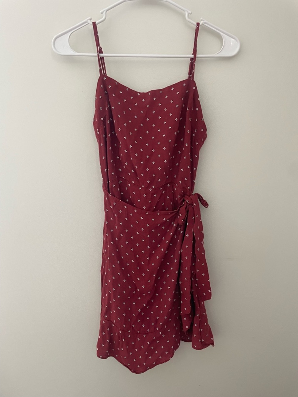 Abercrombie & Fitch Burgundy Spaghetti-Strap Wrap Mini Dress